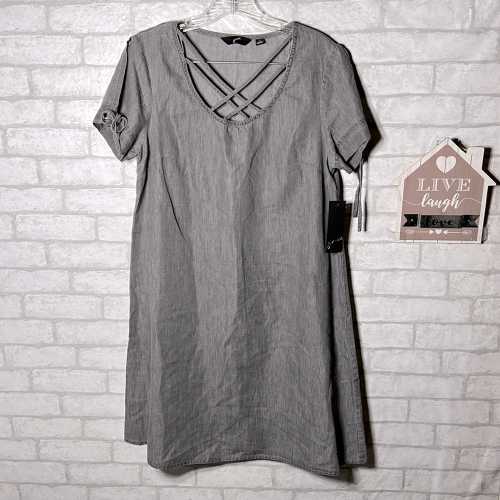 Gnw gray strappy cold shoulder dress size small